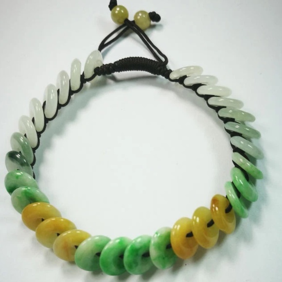 NATURE GRADE "A "BEAUTIFUL GREEN YELLOW 9MM BEADS JADE BEADS JADEITE BRACELET - Picture 3 of 9